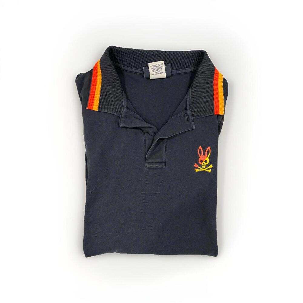 PSYCHO BUNNY MENS POLO SHIRT NAVY BLUE SIZE 8 2XL 100% COTTON MADE IN PERU VGC!